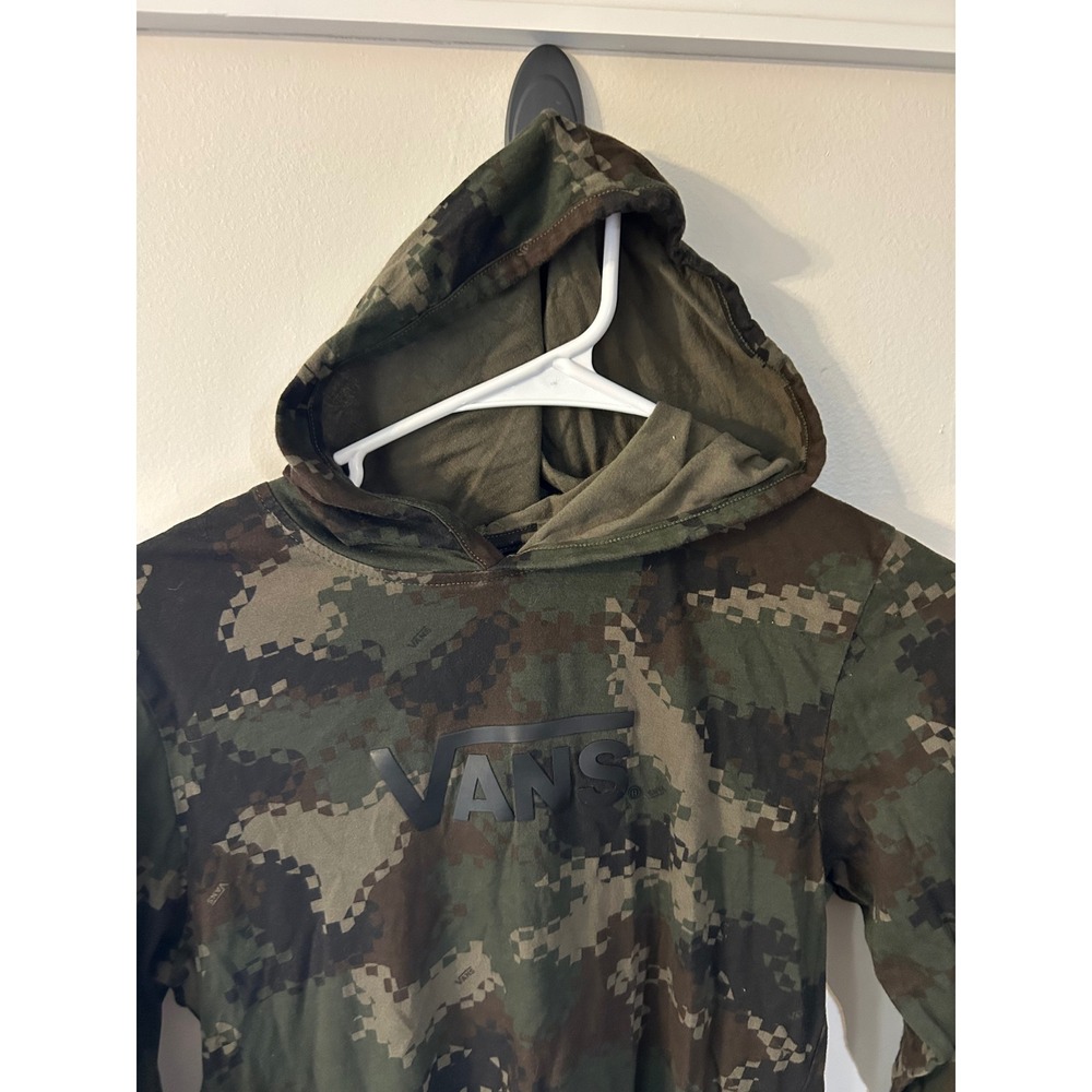 Vans Kids Digital Camo Long Sleeve Hooded T-Shirt Green Brown Size M